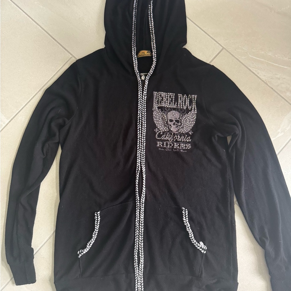 Black Zip-Up Hoodie with Skull Graphic